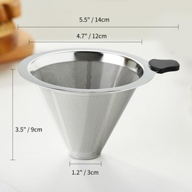 MESNEY Stainless Steel Coffee Filter, Reusable Pour-Over Coffee Dripper with Fine Mesh Design, Eco-Friendly Cone Coffee Strainer for Home and Office