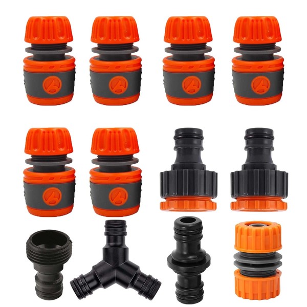MOAZIFI 12-teiliges Gartenschlauch Verbinder Set - Schlauchkupplung, Anschlussadapter & Y-Verteiler