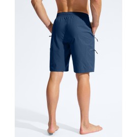Men's Board Shorts 9" Quick Dry Swim Trunks with 4 Zipper Pockets Beach Shorts Bathing Suit Men - No Mesh Liner, Dark_blue, Large
