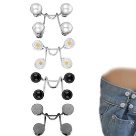 sundrerfect Set of 4 Pants Clips for Tightening, No Sewing, Reusable Trouser Buttons for Jeans & Skirts, Waist Belt Replacement, Adjustable (5-20 cm), 4 Styles