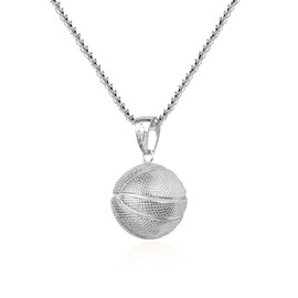 Just Follow Basketball Football Rugby Pendant Gold Silver Stainless Steel Chain Sports Necklace Hip-hop Jewelry Fans Gift (Silver Basketball)