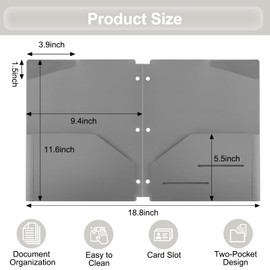 EOOUT 12 Pack Plastic Pocket Folders, Binder Dividers with Pocket, 3 Hole Punch Folder with Notches for Office Students and School, Letter Size, A4 Size