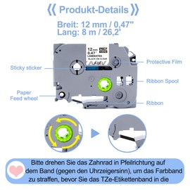 Meritom 4 x Compatible with Brother P-Touch Transparent Tapes Tz Tape 12 mm 0.47 Clear Laminated TZe-131 TZe131 TZ 131 AZe-131 Black on Clear for Brother PT H105 H110 H200 H101C E110 1000, 12 mm x 8 m