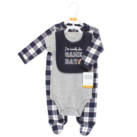 Hudson Baby Unisex Baby Cotton Sleep and Play, Bodysuit and Bandana Bib Set, Football Huddles, Newborn