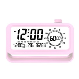 YHFITN Digital Alarm Clock Night Light Visual Timer, LCD Time Reminder with 3 Alarms, Snooze,Temperature Display, Ideal for Family Education Teaching and Time Management Gifts for Kids (Pink)