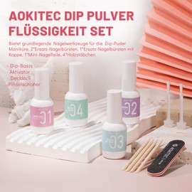 Aokitec Dipping Powder Liquid Set, Dip Base Top Gels Coats Dipping Powder Activator & Brush Saver Dip Powder Nail Kit Nail Dipping Powder Kit French Manicure Kit for Home DIY & Salon Use