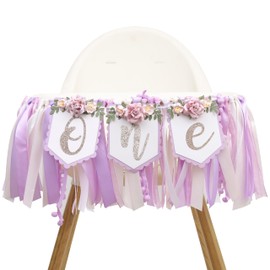 Baby Girl 1st birthday highchair banner -Purple Floral Garland, Purple And Pink First Birthday Decoration, Rose 1st Bday Banner, floral birthday banner,3D Flower Garland Backdrop