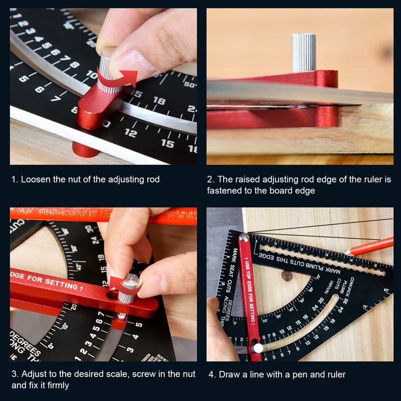 Woodworking Triangle Ruler Aluminum Alloy Accurate Laser Scale Triangle Ruler