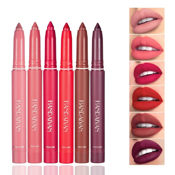 KIOGYEK Matte Lipstick Sets 6 Colours, Nude Lipstick, Long-Lasting Non-Stick Cup, Lip Liner for Women, Precise Application, Velvet Lip Chalk Makeup Gift Set (A)
