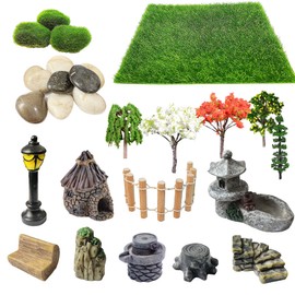 Cayway Pack of 26 Min Zen Miniature Garden Miniature Garden Accessories Ornaments, Garden Grass Miniature Trees, Model Making for DIY, Fairy Garden Decoration