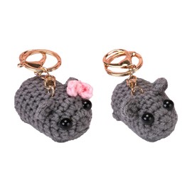 Simllyda Sad Hamster Keychain, 2 Pieces Sad Hamster Keychain, Hamster Cuddly Toy, Sad Hamster Meme, Handmade Sad Hamster Knitting Doll, gray