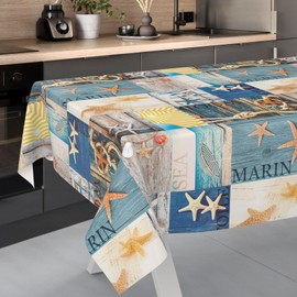 ANRO Oilcloth Tablecloth Wax Tablecloth Washable Garden Tablecloth Round Oval Square Maritime 100 x 140 cm Cut Edge