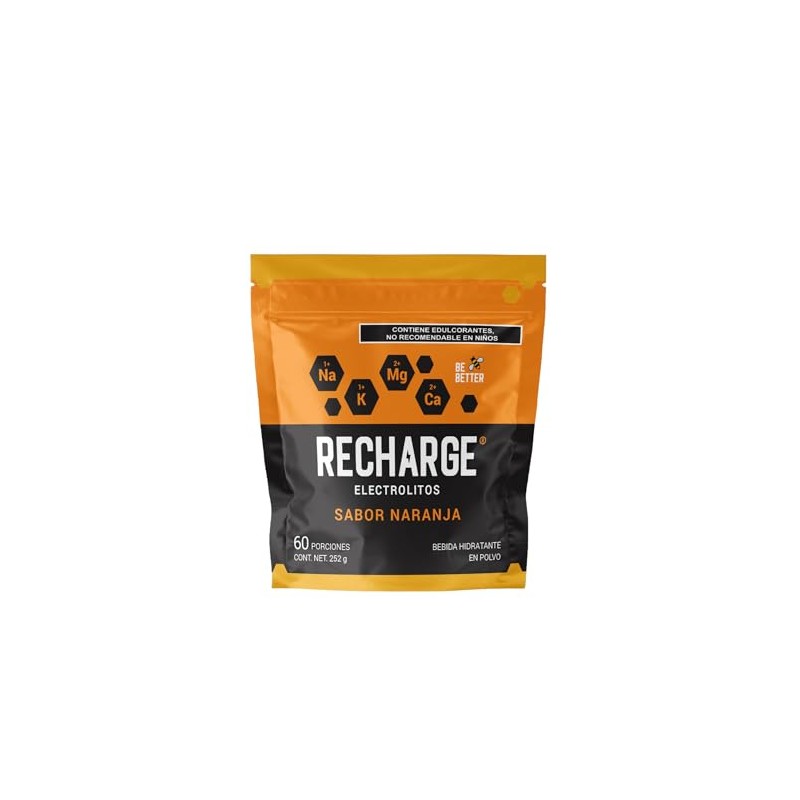 Be Better RECHARGE, Electrolitos En Polvo 60 Porciones, Sabor Naranja,