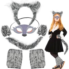 Forhome Wolf Costume, Wolf Ears and Tail Set, Wolf Costume Kids Wolf Mask Werewolf Headband with Paws for Animal Costume Cosplay Birthday Party Costume Party Supplies