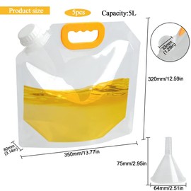 Saim Moisturize Proof Storage Bags, 5Pcs Reusable Plastic Bags Emergency Water Storage Large Capacity Clear Cereal Dry Food Containers Stand Up Grain Sealed Bag with Funnel (5L)