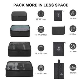 OSDUE Foldable Waterproof Packing Cubes, 8 PCS Travel Organiser Packing Bags Travel Luggage Packing Organizers with Shoe Bag for Clothes Suitcase Shoes
