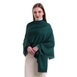 EH Pure 2 Ply Cashmere Scarf/Stole, Melange Herringbone, Super Soft, Thick & Lightweight Pashmina (Emerald Green & Black)