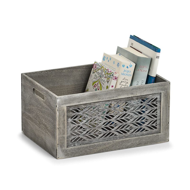 Zeller 15187 Storage Box 'Leaves', Wood, Grey, Approx. 35 x