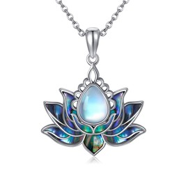 VENACOLY Lotus Flower Necklace 925 Sterling Silver Abalone Moonstone Lotus Pendant Necklace Lotus Jewellery Gift for Women Yoga Ladies