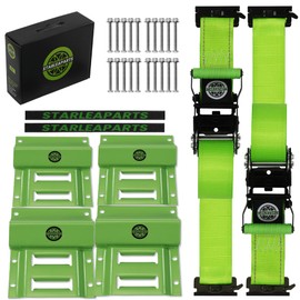 Heavy Duty Wheel Chock Tie Down Straps Set (2PK) - 4,400lb Guaranteed Max Break Strength, (2) 2" x 6' Trailer Tire Straps with (4) Wheel Chocks for ATV, UTV or Tractors