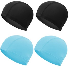 Pack of 4 Swimming Caps for Children and Adults, Elastic Swimming Caps, Comfortable Fabric Swimming Hat, Lightweight Swimming Caps, Swimming Cap, Unisex