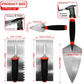 Hubaow 4 Pieces Concrete Tools, High Carbon Steel Masonry Trowel Set Includes Notched Trowels & Brick Trowels with Soft Grip Handle, Drywall Plastering Finishing Hand Tool Kit