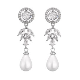 ankbrats 925 Sterling Silver Freshwater Pearl Earrings, Hypoallergenic Cubic Zirconia Teardrop Women's Stud Earrings, Fashion, Elegant Gift for Women and Girls, Sterling Silver