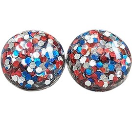 12mm Patriotic Red White Blue Glitter Bubble Stud Earrings - Hypoallergenic Surgical Steel