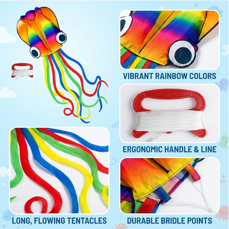 2 Pcs Kites for Adults, Giant Rainbow Soft Octopus Kites