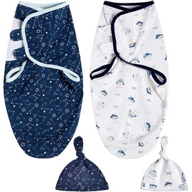 KLERICER 2 Pack Baby Swaddle Wrap Newborn Babies Swaddling Sack, 0-3 Months 100% Soft Breathable Cotton Swaddles Unisex (B)