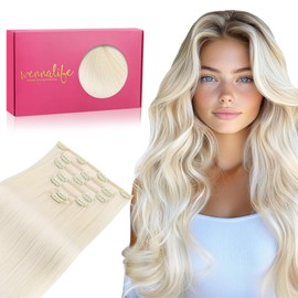WENNALIFE Clip in Hair Extensions, 16 Inch 120g 7pcs Real Human Hair, White Blonde Remy Hair Extensions Clip Ins Double Weft