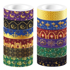MOZUI Ramadan Washi Tape 12 Rolls Eid Mubarak Washi Tape Masking Decorative Eid Al Adha Washi Tape for DIY Craft Gift Wrapping Handbook Sticker Scrapbook Journaling Party Favor