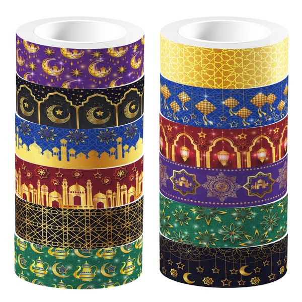 MOZUI Ramadan Washi Tape 12 Rolls Eid Mubarak Washi Tape