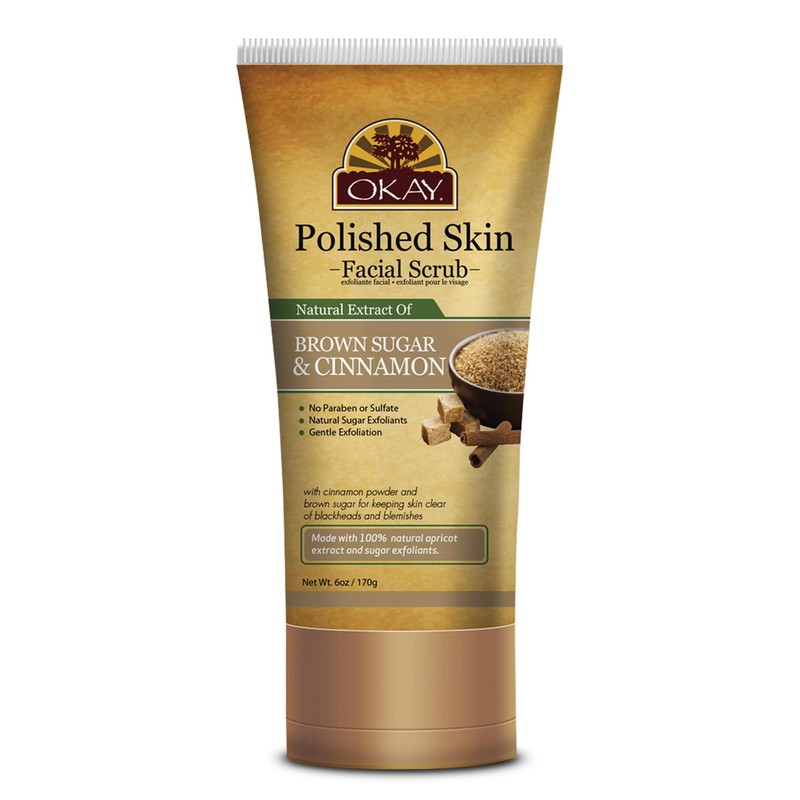 OKAY POLISHED SKIN BROWN SUGAR&CINNAMON FACIAL SCRUB Helps Clear Blemishes,Clear