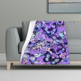 CaomeiWu Butterfly Throw Blanket, 50" x 40" Flannel Cute Butterflies Themed Stuffed Animal Purple Throw, Soft Nap Throw Blanket for Home, Office for Boys Girls Women Butterfly Lovers Gifts