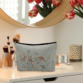 RYYCDOI Cute Fox and Wildflowers Makeup Bag, Fox Gifts for Women Fox Lovers, Forest Fox Cottagecore Cosmetic Bags Toiletry Bag for Women, Animal Lover Gifts