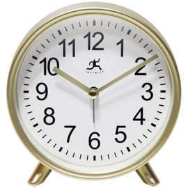 Infinity Instruments Tabletop Alarm Clock Gold Decorative Cute Gold Alarm Clock 5.75 inch Face Modern Round Analog Easy-to-Read Matte Gold Small Gold Alarm Clock