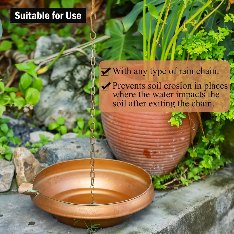 MOCOME Metal Rain Chain Basin, Antique Copper, 12.9" Diameter, 4"