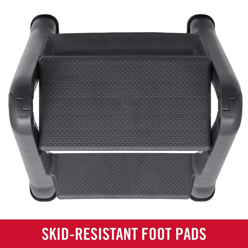 Rubbermaid Two-Step Folding Foot Stool 14-Inch High Gray 300-Pound Capacity