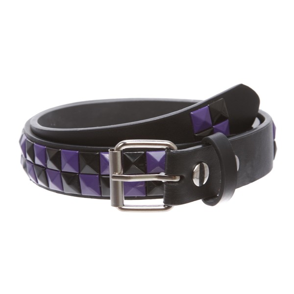 Kids 1" Snap On Punk Rock Studded Leather Belt, black/purple