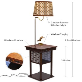 Brightech Madison w. Wireless Charging Station & USB Port - Narrow Nightstand in Mid Century Modern Style with Built in LED Lamp - End Table & Attached Reading Light for Living Rooms - Havana Brown