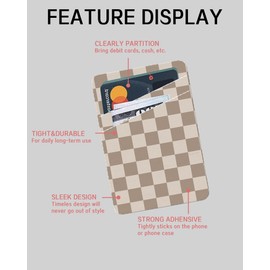 AWHSCP Phone Card Holder, Cute Leather Phone Wallet Stick On, Dual Pocket Credit Card Sticky Wallet, Compatible with Most of Cell Phone, Cute Checkerboard