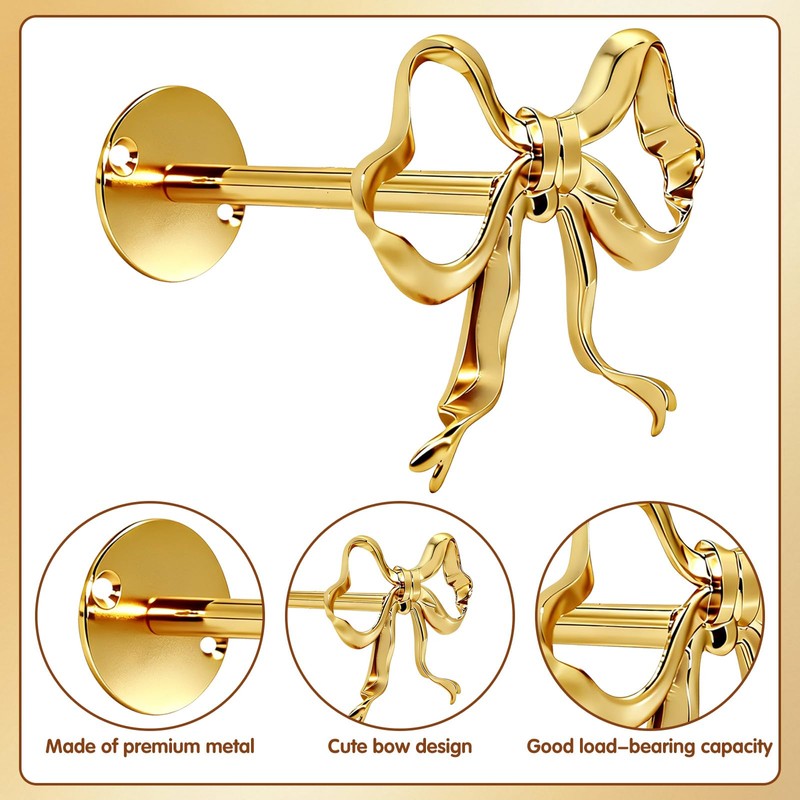 2Pcs Metal Bow Curtain Fixers, Curtain Holdbacks Gold Bow Decorations