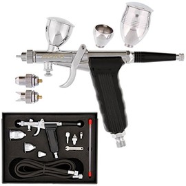 Master Airbrush Model G77 Pistol Trigger Fixed Dual-Action Gravity Feed Airbrush, 2 Nozzle Sets (0.3 & 0.5mm), Spray Gun Fan Head, Round Pattern Head, 3 Cup Sizes, 6' Hose - Auto Graphics, Art, Hobby