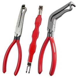 3 Pcs Carbon Steel Electrical Disconnect Pliers Set, Red Handle Auto Electrical Tools, Includes Straight, Bent, and Connector Disconnect Pliers for Automotive Wiring