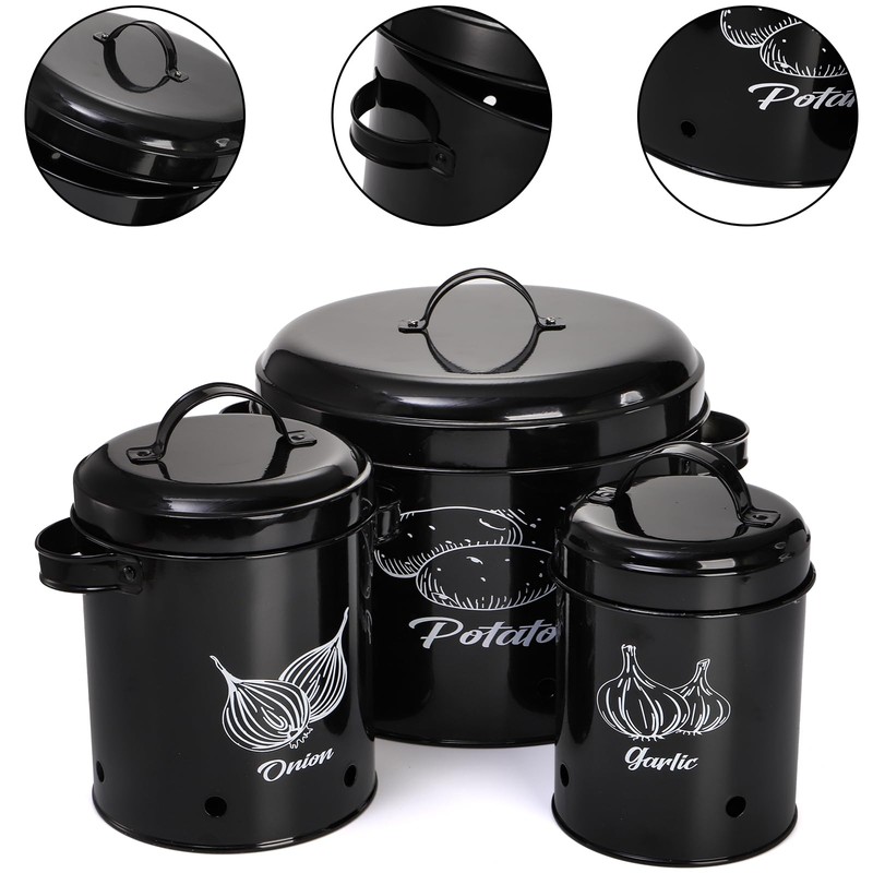 Frcctre 3 Pack Vegetable Storage Tins, Potato Onion Garlic Storage