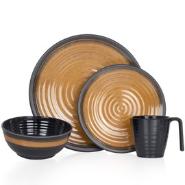 Camping Crockery Set 1 Person 4-Piece Melamine Picnic Crockery Set Camping Tableware Stone Curry Design