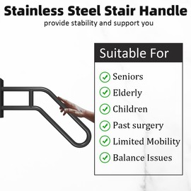 Hand Rails for Outdoor Steps Stair Railing Indoor Rail Metal Heavy Duty Non-Slip 1-3 Step Wall Mount Grab Bars U-Shape Safety Handle Garage Porch Courtyard Doorways (23")