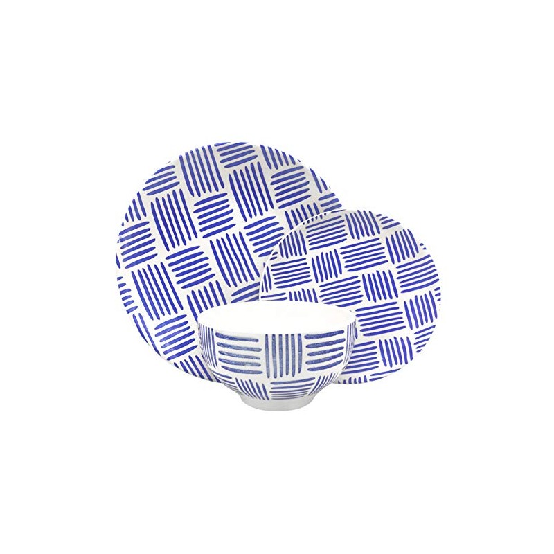 Melange Coupe 16-Piece Porcelain Dinnerware Set (Indigo Tally Marks Collection)