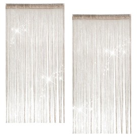 String Curtains Set, 100 x 200 cm Thread Curtain, Glitter, Champagne-Coloured Thread Curtain, Balcony Door, Fly Screen, Room Fringe Curtain, Suitable for Weddings, Cafés, Restaurants, Doors